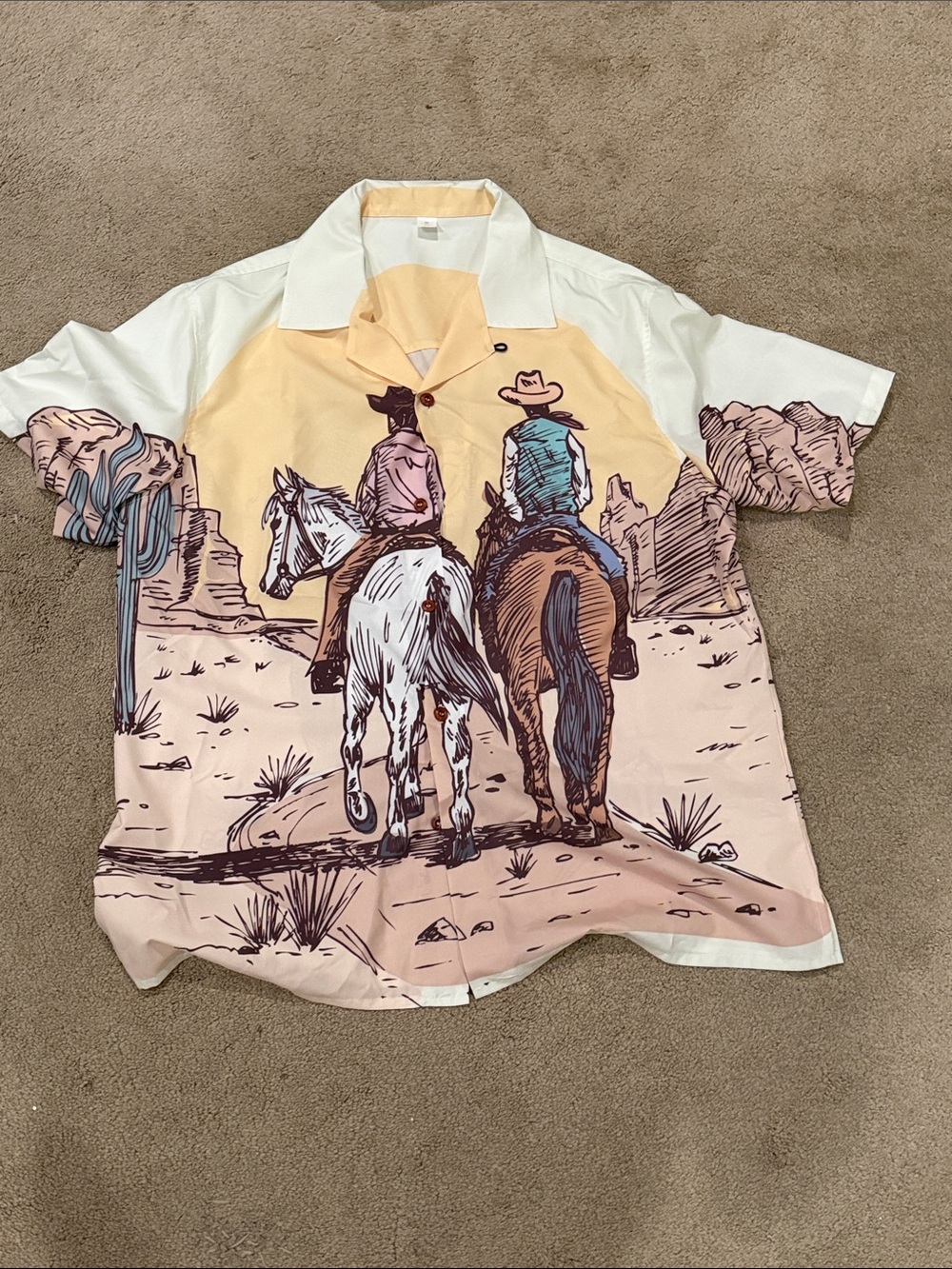Men's Desert Cowboy Graphic Button-Up Shirt - Cream & Tan